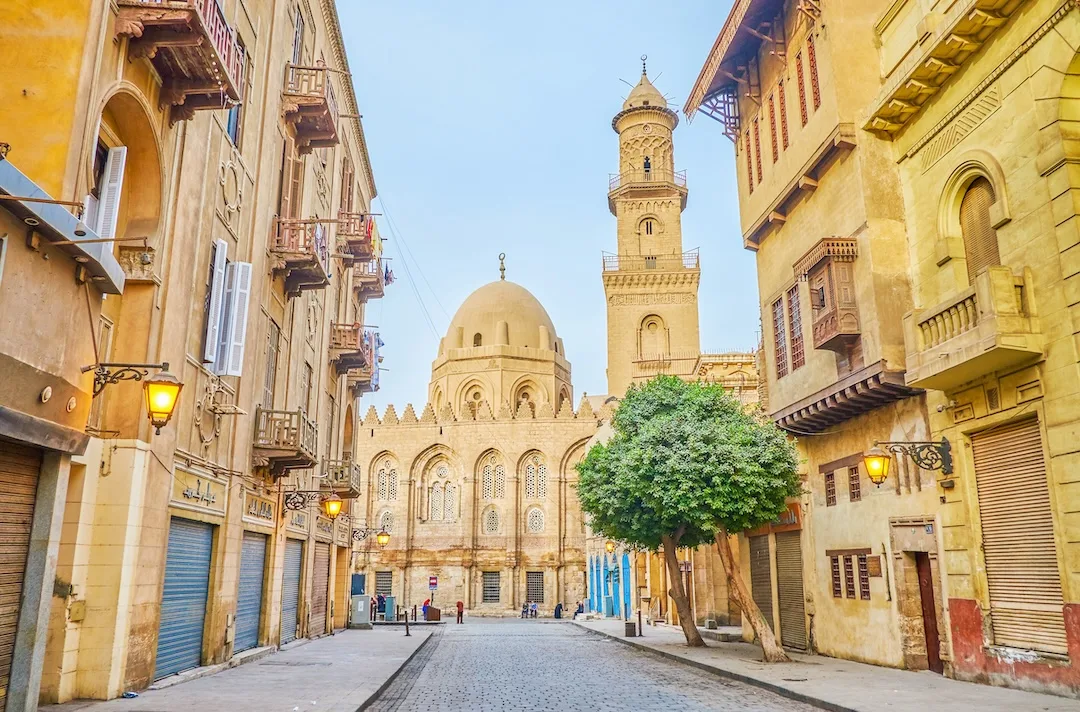 Historic street view with beautiful architecture.
