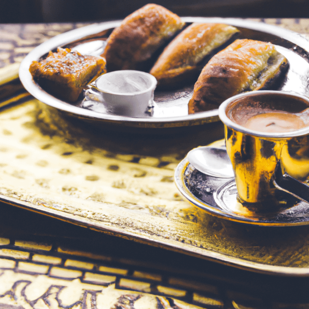 Plate of pastries with coffee on a tray