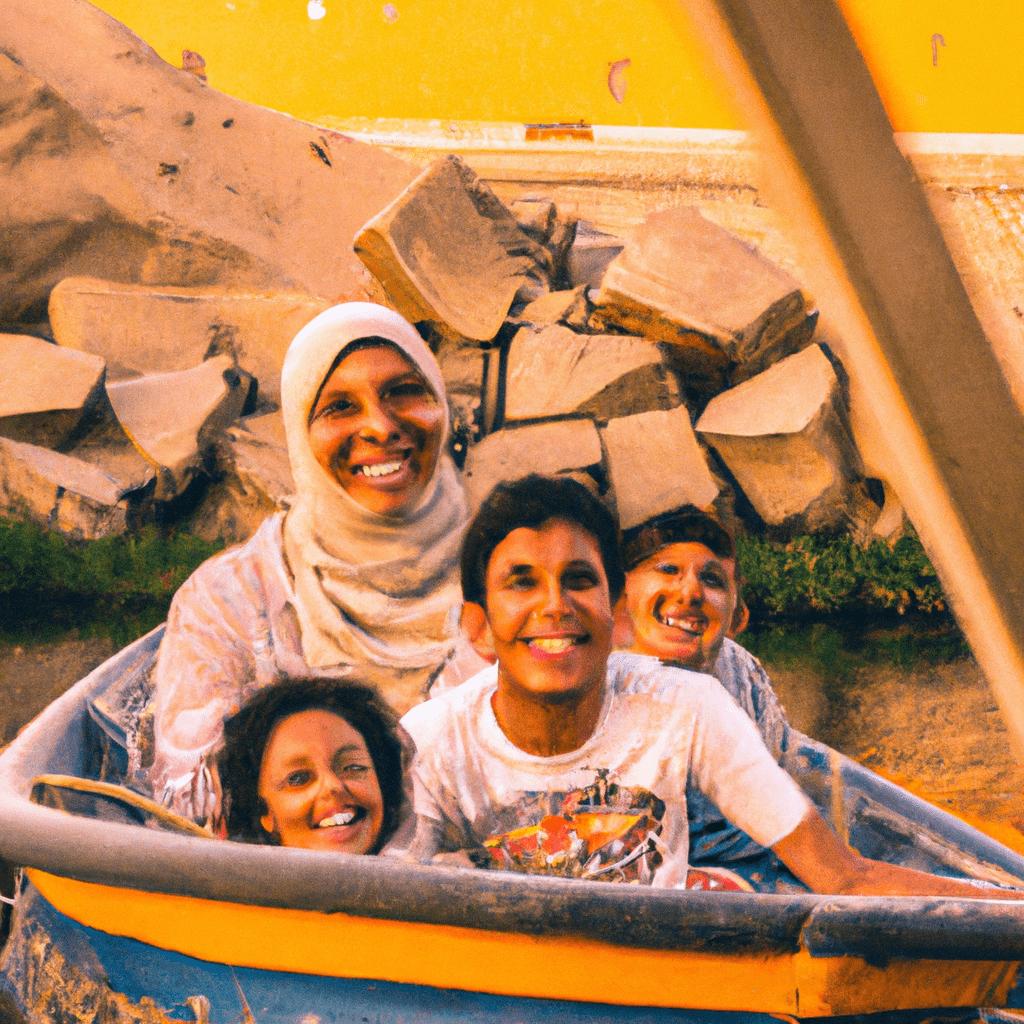 Smiling family enjoying a boat ride together.