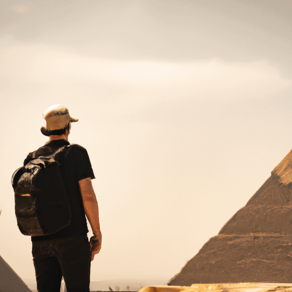 Person gazing at distant mountains in soft light.