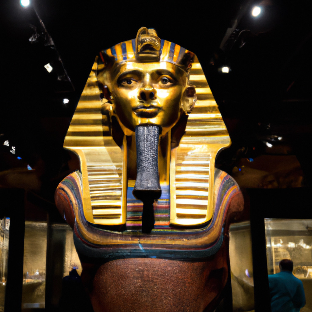 Golden mask of an ancient Egyptian pharaoh.