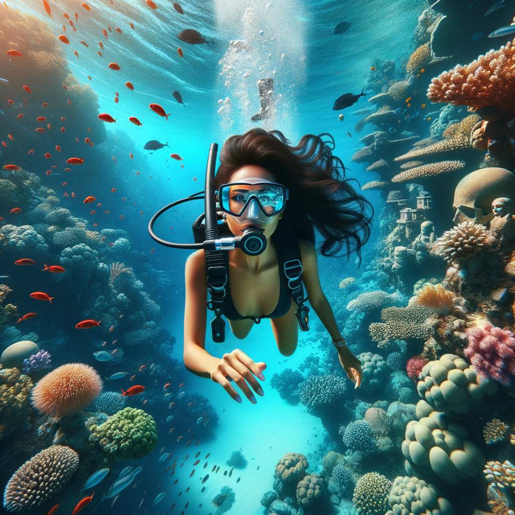 Diver exploring a vibrant coral reef underwater