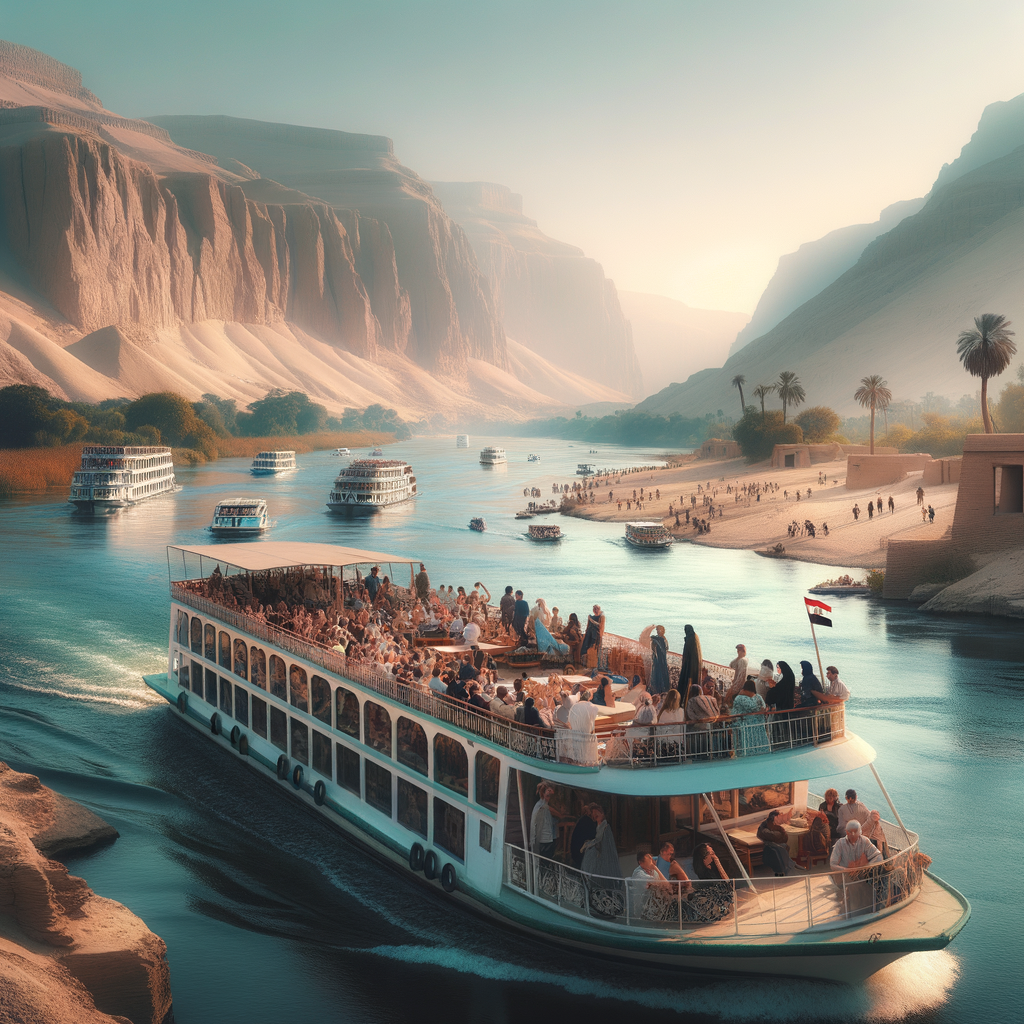 Tourists enjoying a scenic boat ride on the Nile.