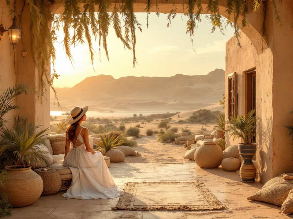 Serene desert view from a stylish home patio.