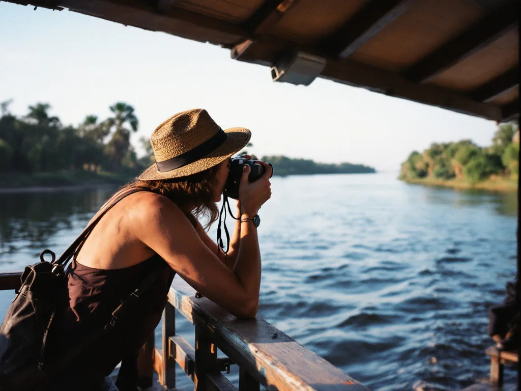 Person photographing a scenic river view