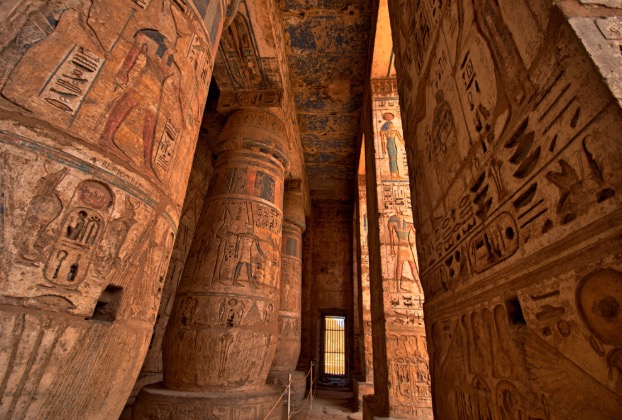 Ancient Egyptian pillars with intricate carvings